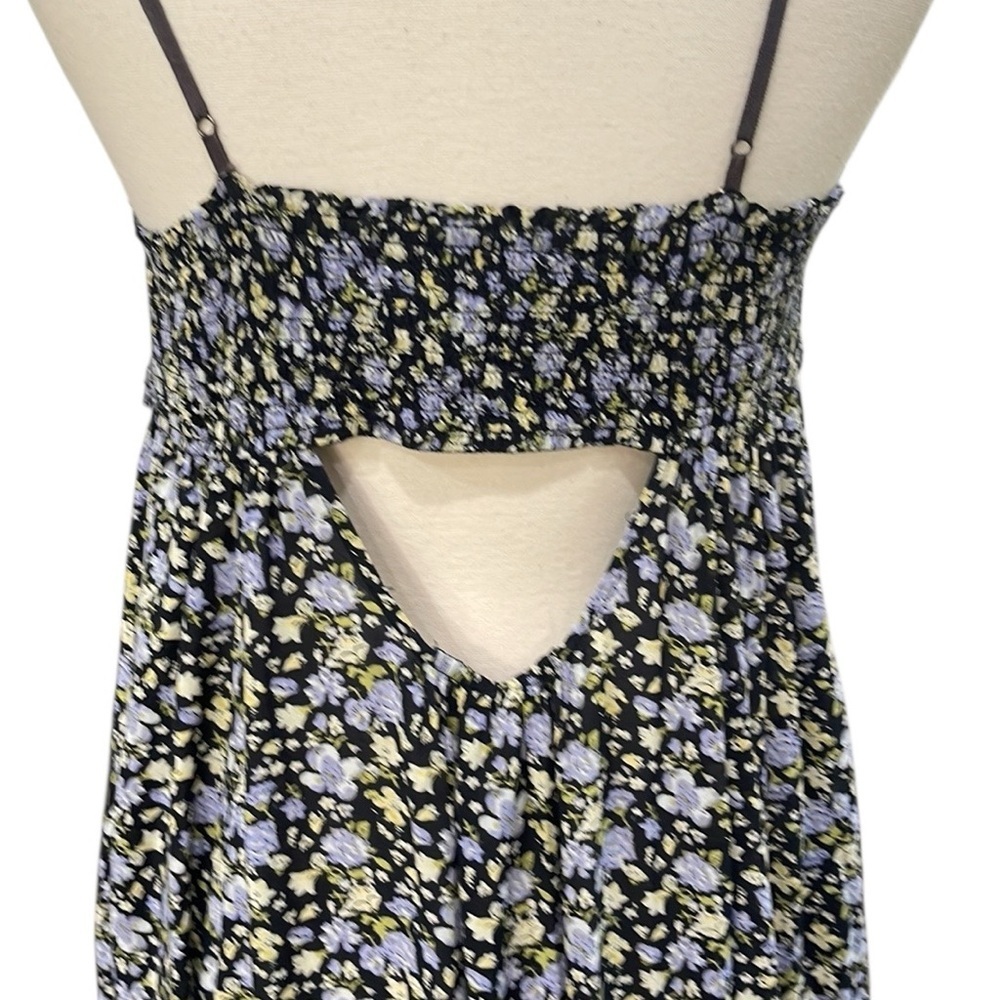 Free People Molly Jo Midi Floral Button Front Midi Dress SZ M Black Blue - Picture 7 of 10